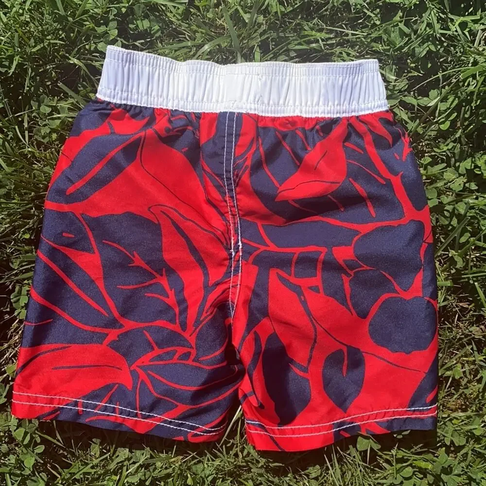 Old Navy Boys Red Tropical Swim Trunks Palm Leaf Board Shorts 2T